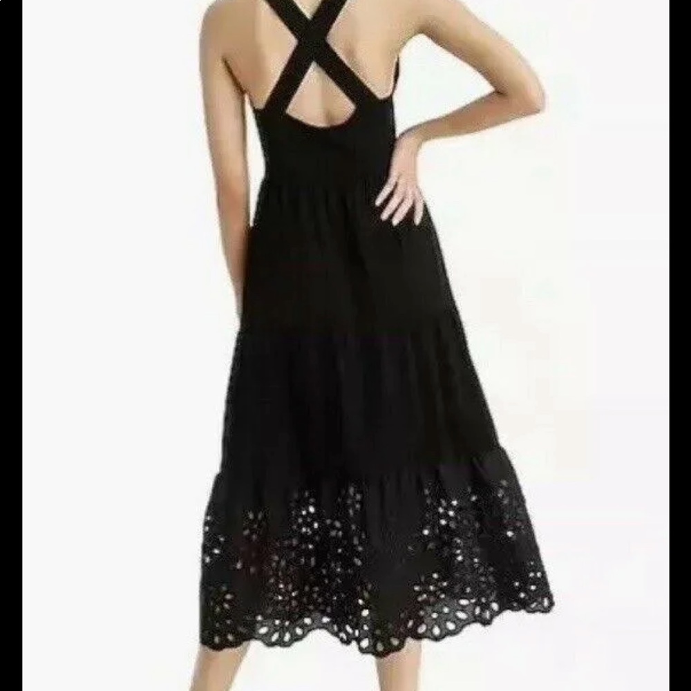 NWT J Crew Black Tiered Maxi Dress with Eyelet Trim